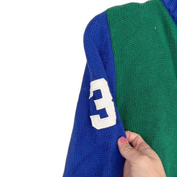 Polo Ralph Lauren Green Blue Big Pony Logo Quarter Zip Sweater Sz M Kids - Picture 4 of 6